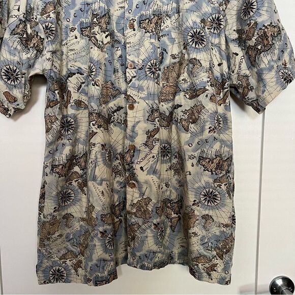 World Island Shirt Mens XL Blue Hawaiian Aloha Chart of Oceanus Design Cotton - Picture 3 of 13